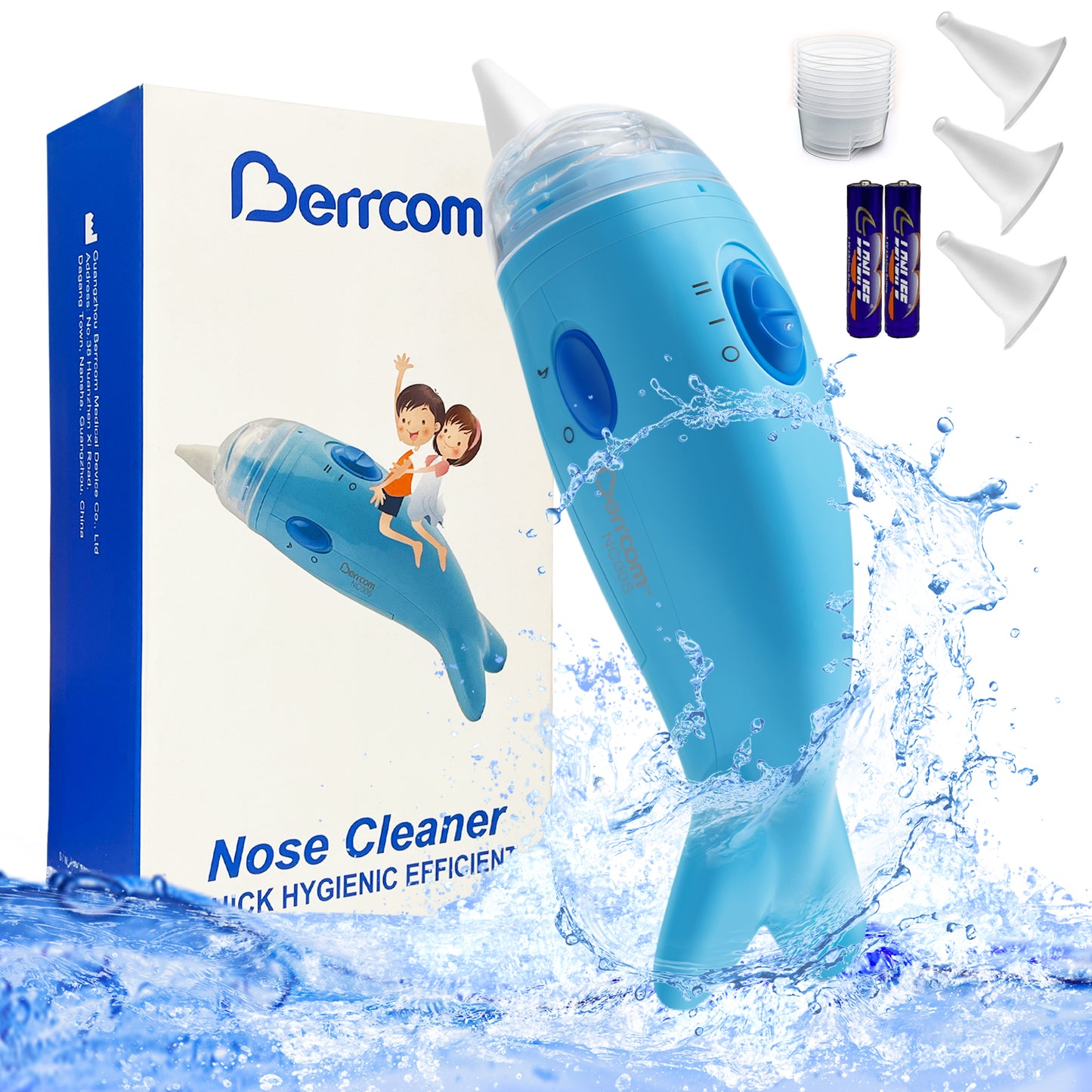 Berrcom Nasal Aspirator for Baby, Electric Nose Sucker for Toddlers with 3 Silicone Tips, Automatic Booger Sucker for Kids