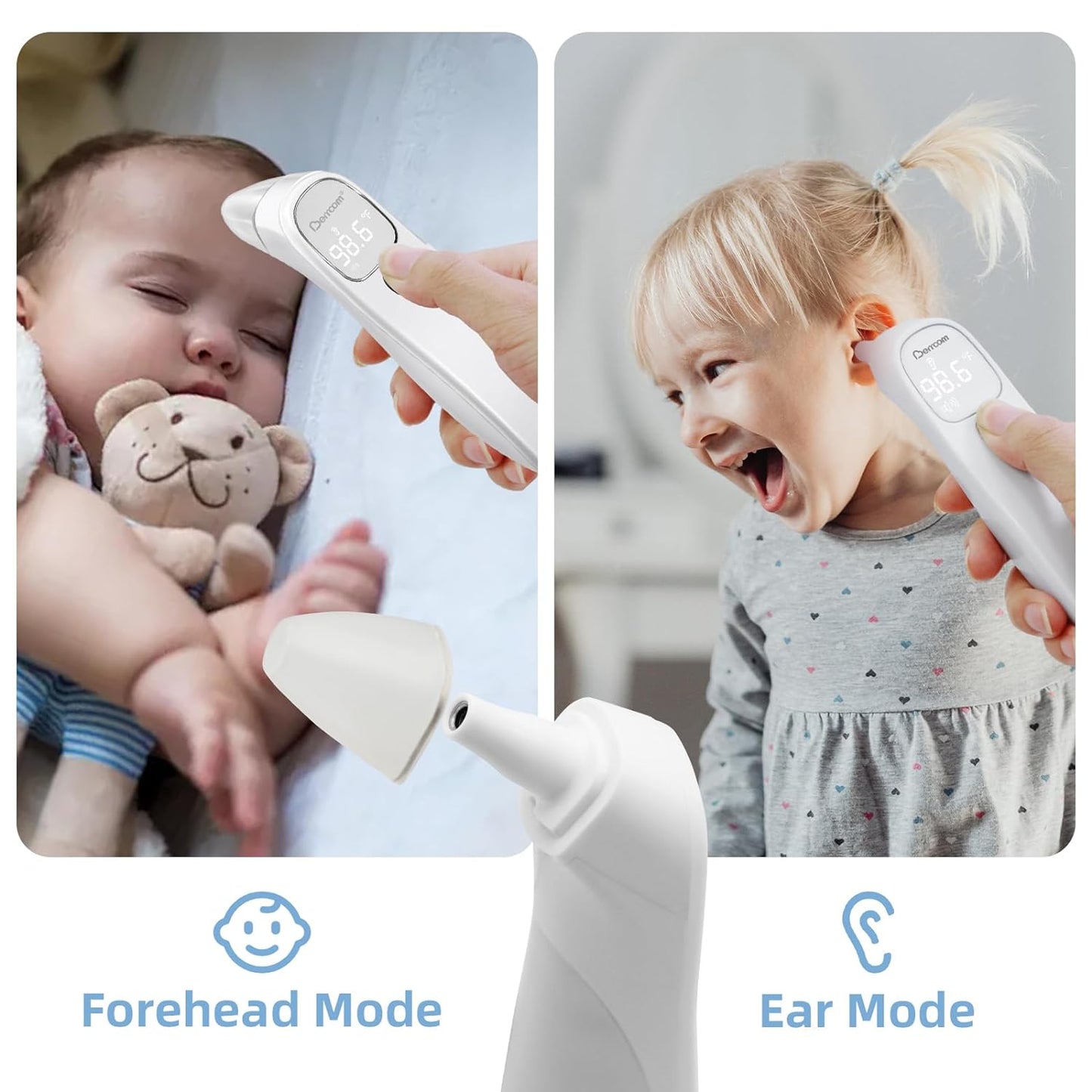 Berrcom Forehead and Ear Thermometer Medical Baby Thermometer Non Contact Infrared Thermometer for Adults and Kids with Fever Alarm, LED Display, °C/°F Switch