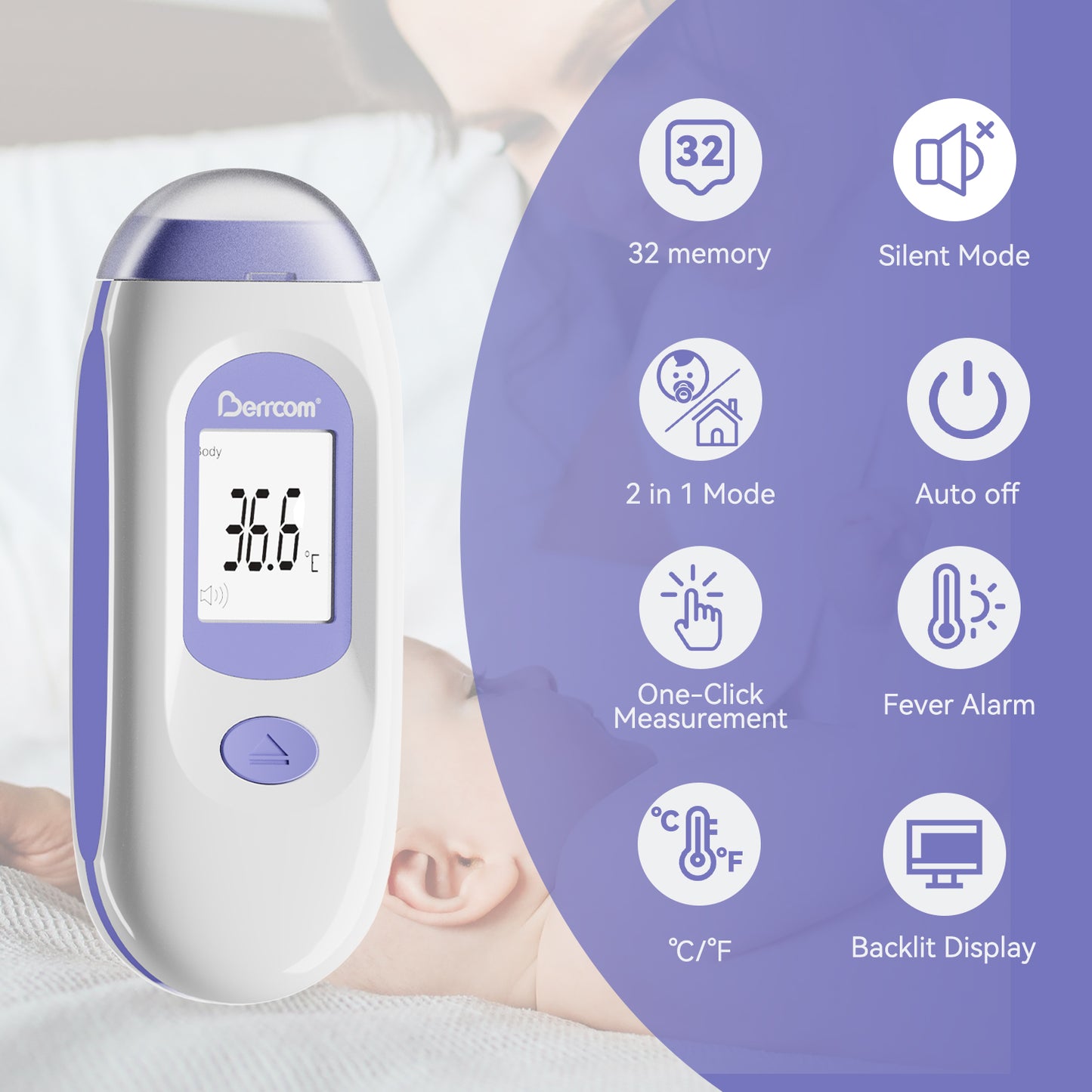 Berrcom Non Contact Infrared Forehead Thermometer for Adults and Babies JXB-192