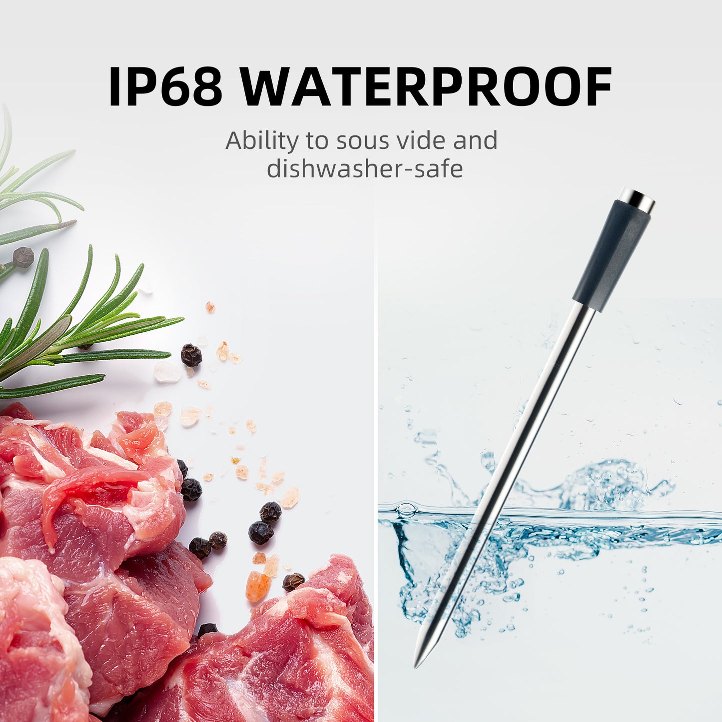 Smart Bluetooth Meat Thermometer with Magnetic Mount, Wireless Digital Food Thermometer, App Controlled, IP68 Waterproof, Long Range for BBQ Grill Oven Smoker, Compatible with iOS & Android