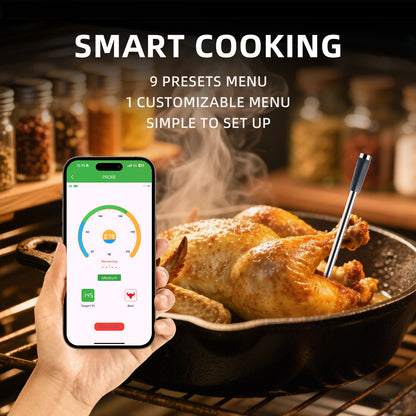 Smart Bluetooth Meat Thermometer with Magnetic Mount, Wireless Digital Food Thermometer, App Controlled, IP68 Waterproof, Long Range for BBQ Grill Oven Smoker, Compatible with iOS & Android