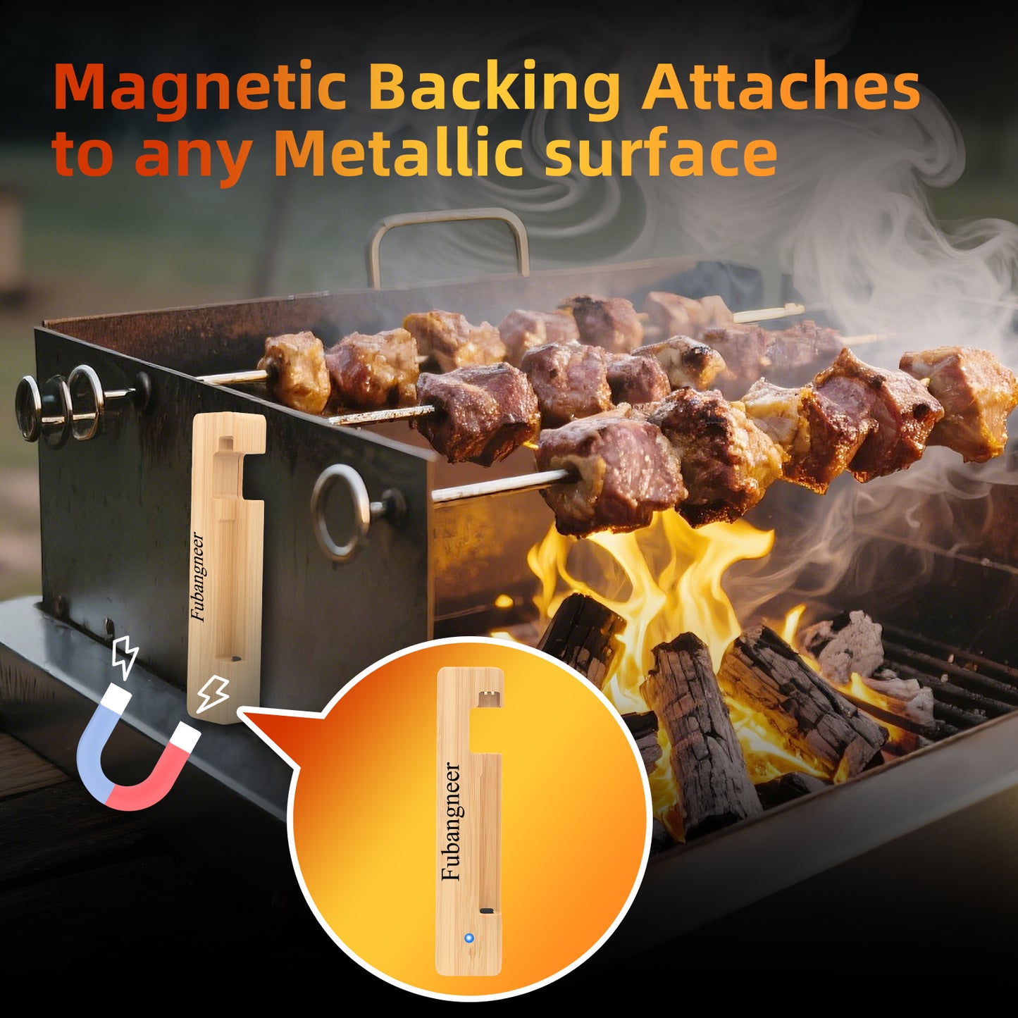 Smart Bluetooth Meat Thermometer with Magnetic Mount, Wireless Digital Food Thermometer, App Controlled, IP68 Waterproof, Long Range for BBQ Grill Oven Smoker, Compatible with iOS & Android