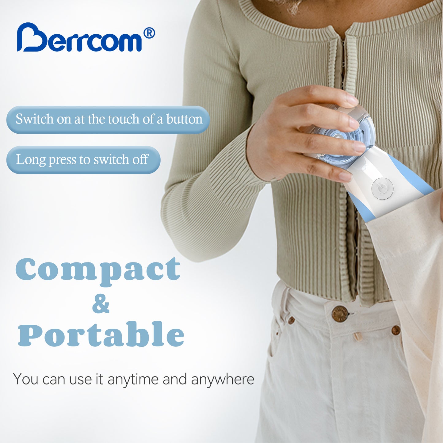 Berrcom Portable Nebulizer Machine for Adults and Kids Handheld Nebulizer for Home and Travel Use, Silent, Efficient Atomization and Easy to Use