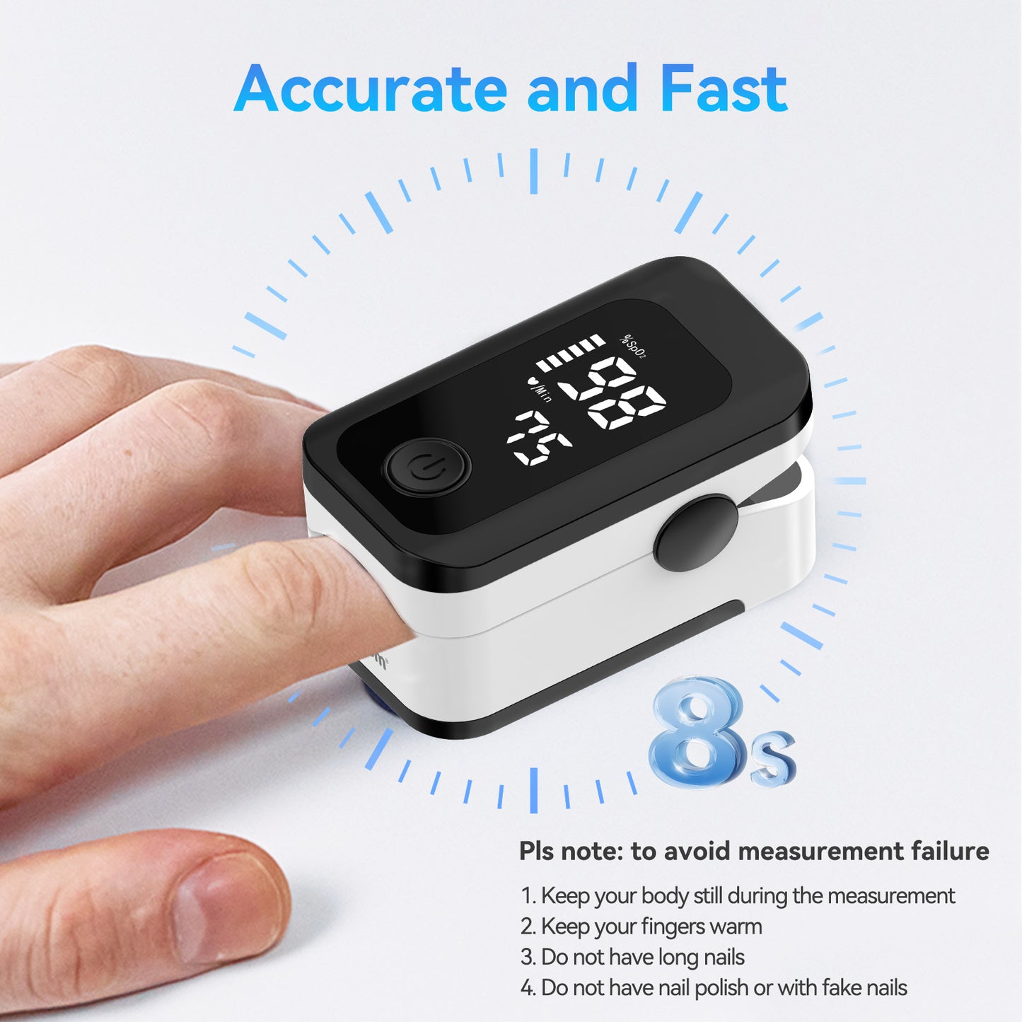 Berrcom Pulse Oximeter Blood Oxygen Saturation Monitor Finger High Accuracy Sats Monitor for Child, Adult with LED Display, Batteries and Lanyard