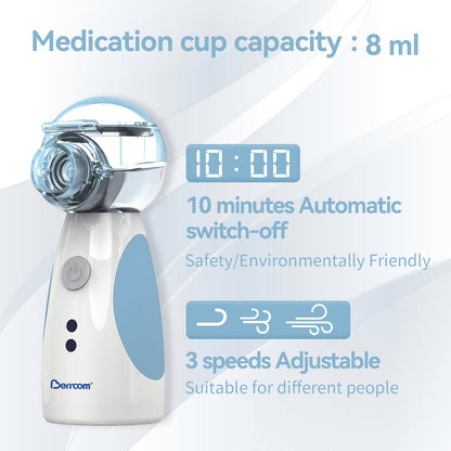 Berrcom Portable Nebulizer Machine for Adults and Kids Handheld Nebulizer for Home and Travel Use, Silent, Efficient Atomization and Easy to Use