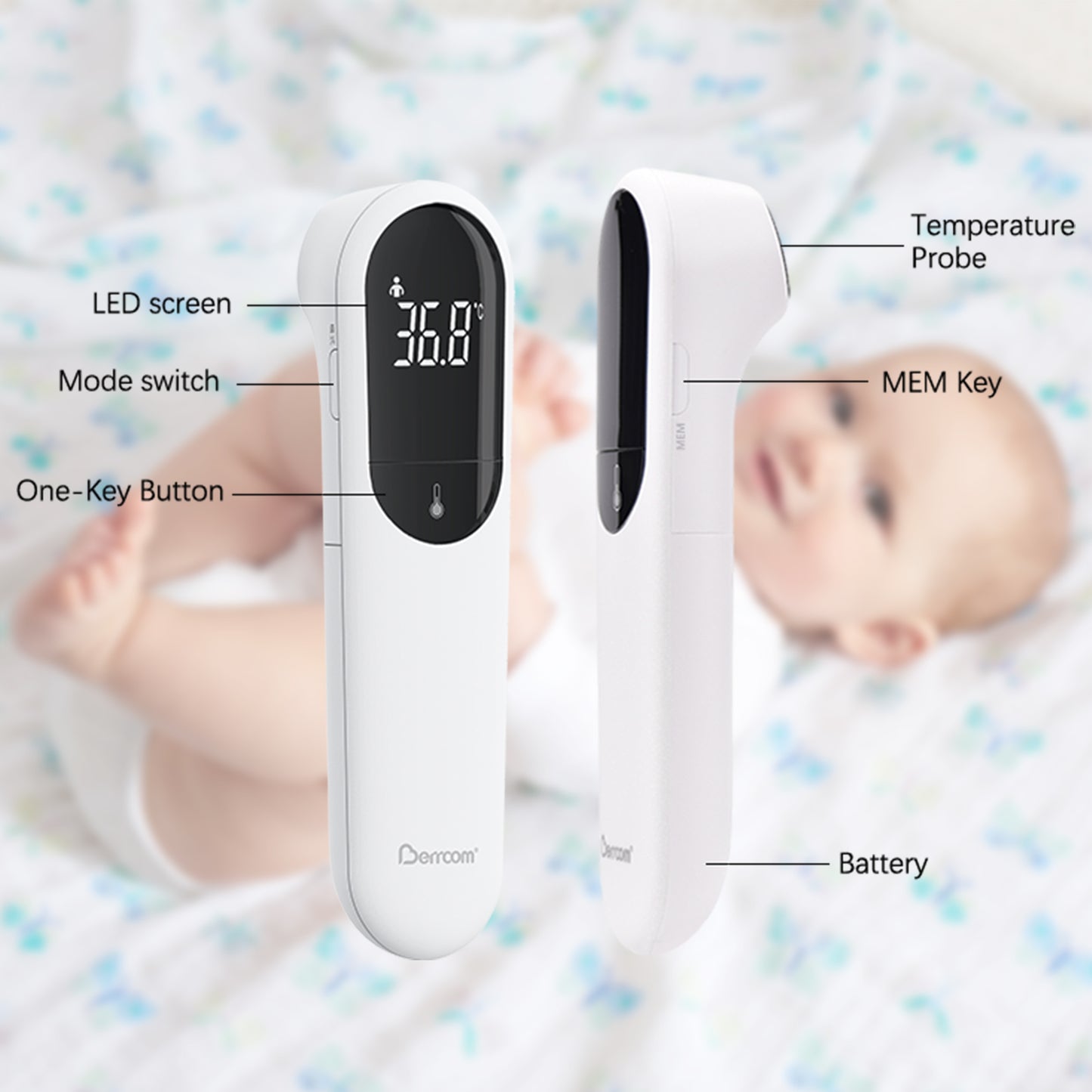 Berrcom Forehead Thermometer New Dual Probe Technology Infrared Thermometer For Adults And Children JXB-315