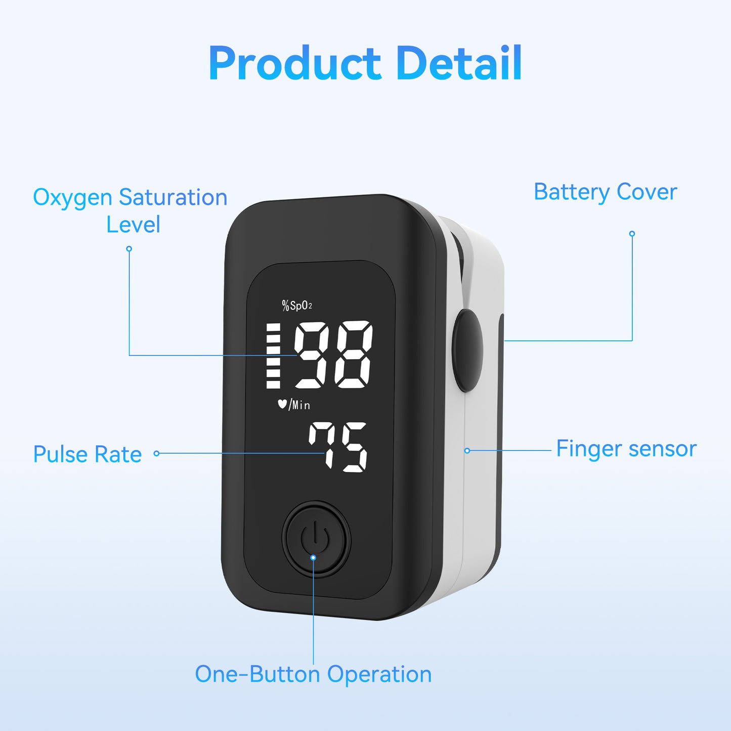 Berrcom Pulse Oximeter Blood Oxygen Saturation Monitor Finger High Accuracy Sats Monitor for Child, Adult with LED Display, Batteries and Lanyard