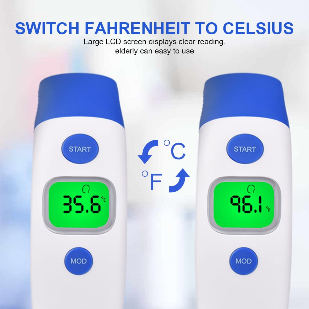 Berrcom Forehead and Ear Thermometer 2 in 1 Non Contact Medical Thermometer Infrared Thermometer for Adults Kids and Babies with LCD Screen