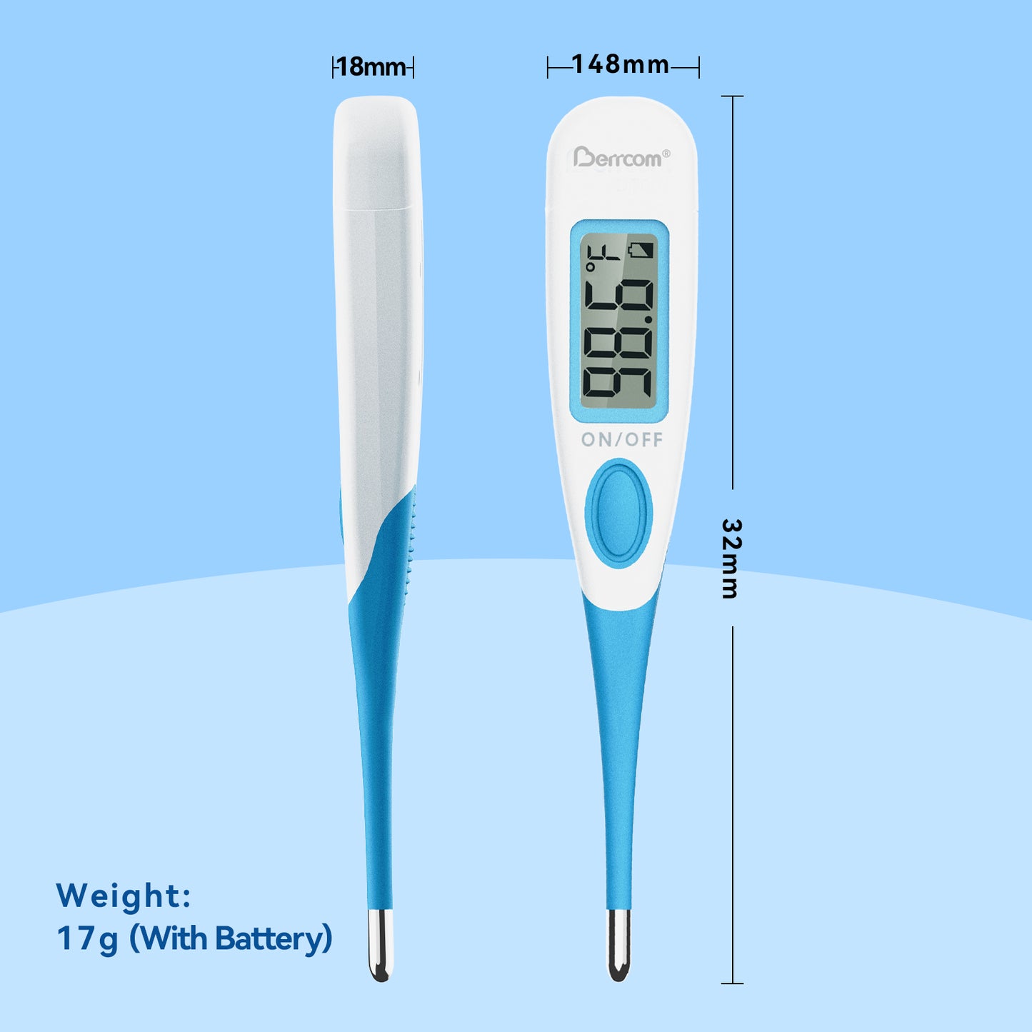 Berrcom Digital Thermometer Oral Underarm Rectal Temperature Thermometer Soft Tips for Adults and Kids