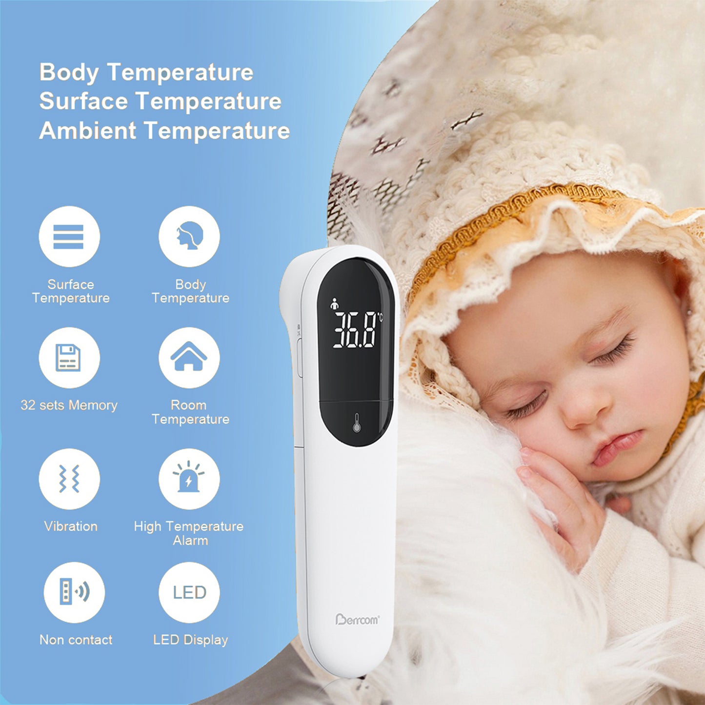 Berrcom Forehead Thermometer New Dual Probe Technology Infrared Thermometer For Adults And Children JXB-315