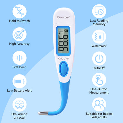 Berrcom Digital Thermometer Oral Underarm Rectal Temperature Thermometer Soft Tips for Adults and Kids
