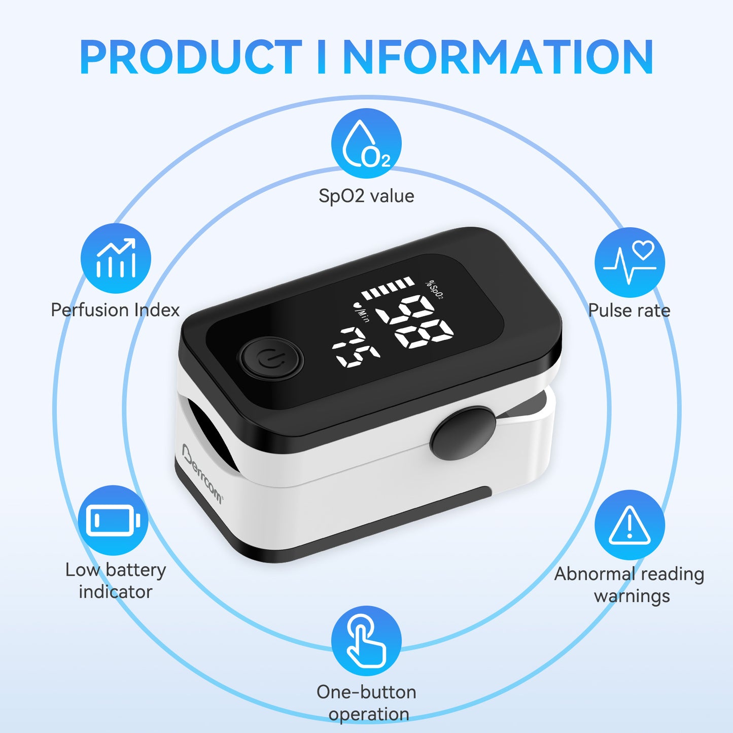 Berrcom Pulse Oximeter Blood Oxygen Saturation Monitor Finger High Accuracy Sats Monitor for Child, Adult with LED Display, Batteries and Lanyard