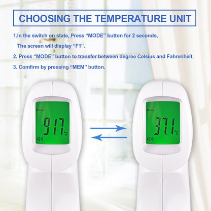 Berrcom Non Contact Infrared Forehead Thermometer for Adults and Children Digital Infrared Thermometer with Instant Reading, Fever Alarm, LCD Display, °F/℃ Switch